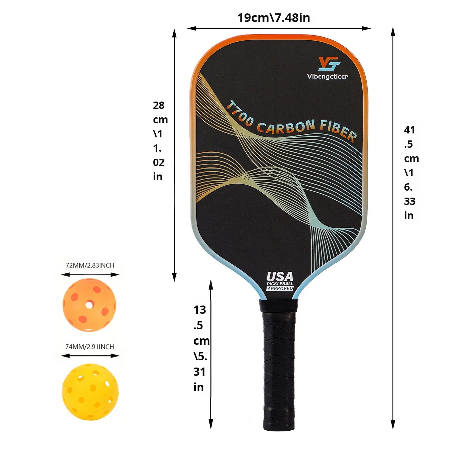 Raquette de Pickleball Carbone T700 - Modèle Tournoi 16mm  Durable